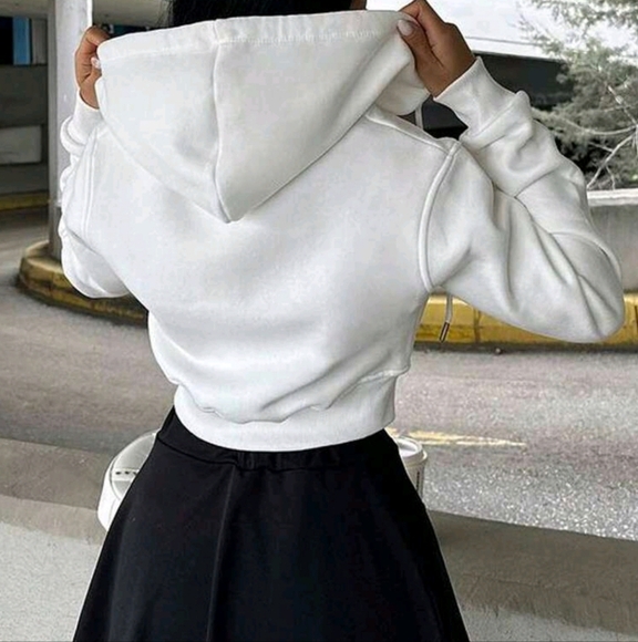 Women Solid Color Casual Hooded Sweatshirt,Long Sleeve Tops - Picture 3 of 4